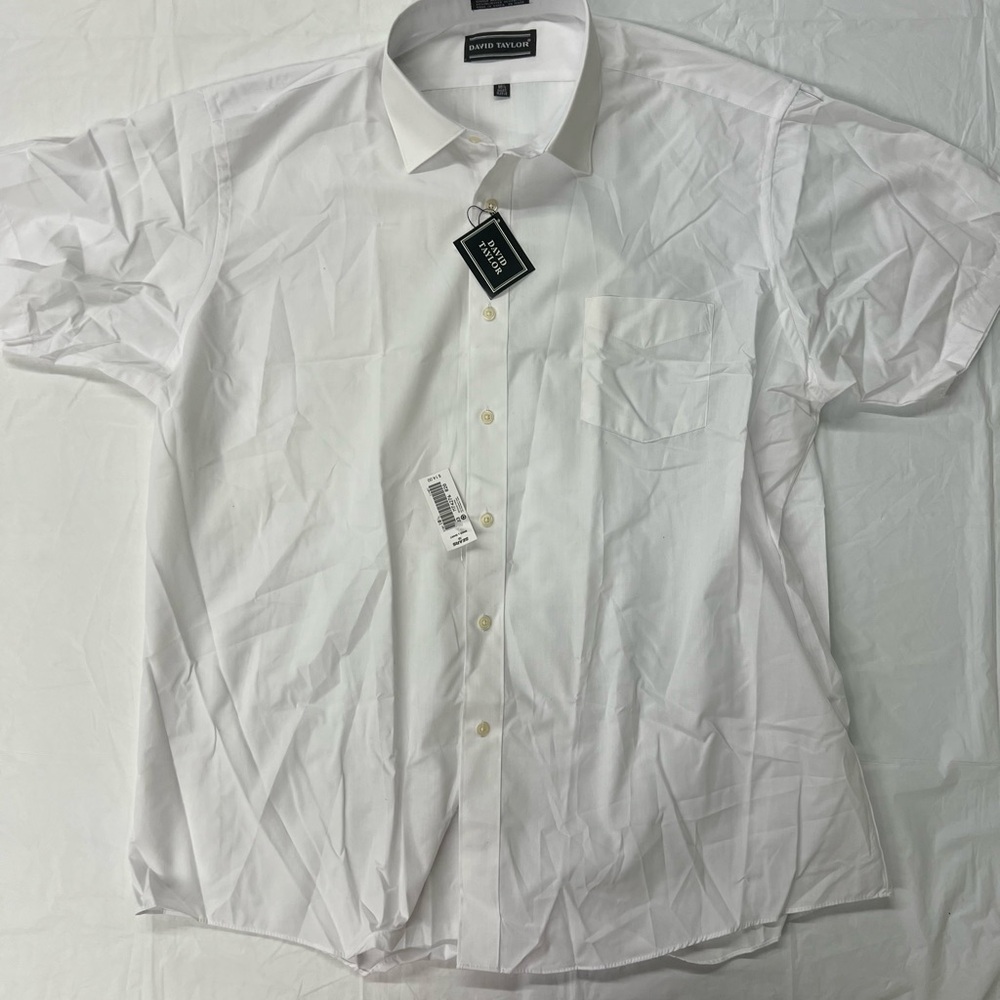 New! David Taylor Mens Shirt 18 1/2 White Single Needle Pocket Dress Shirt